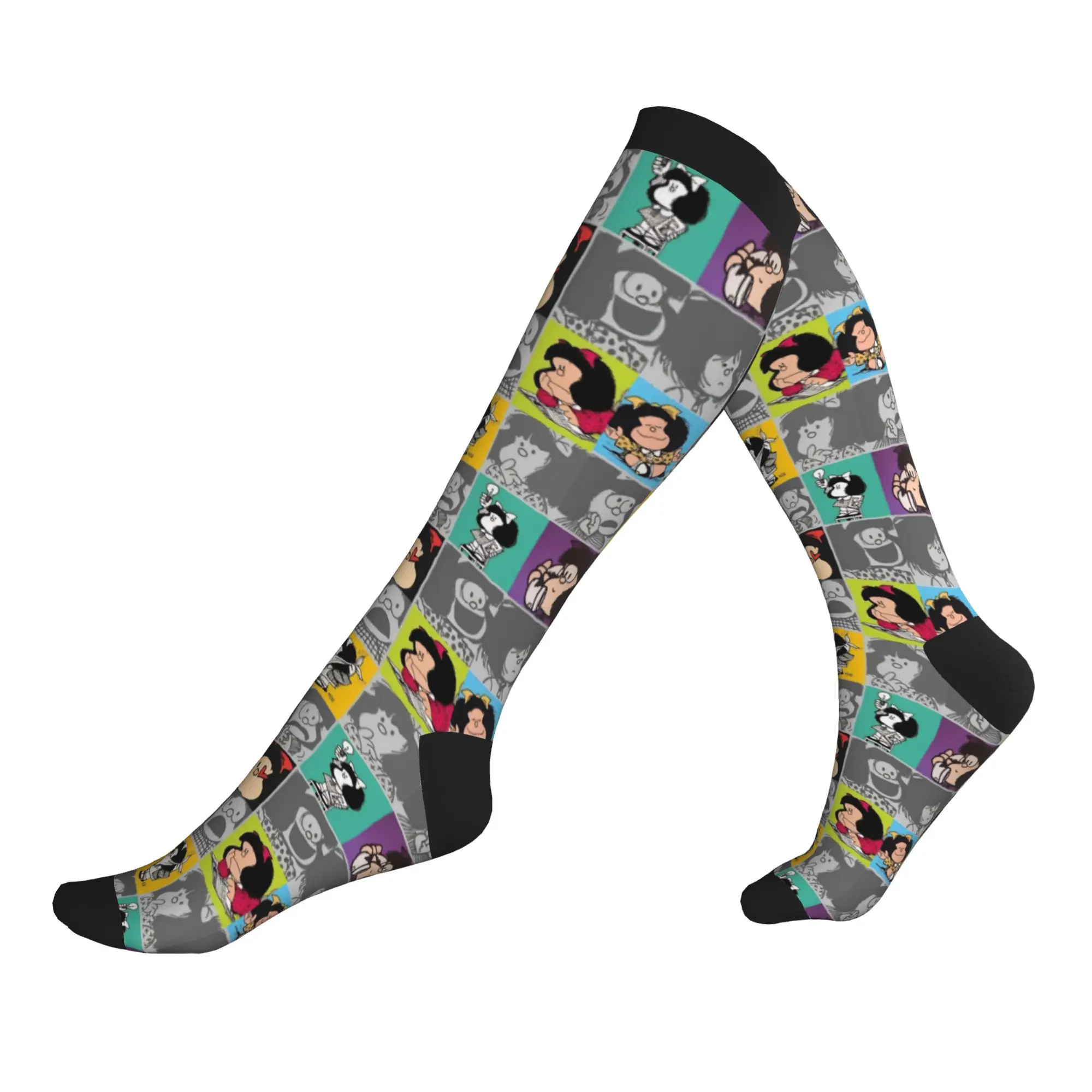 Mafalda Quino Comics Quino Cartoon Manga Calcetines deportivos de compresión para hombre Calcetines de vestir con estampado 3D de moda unisex