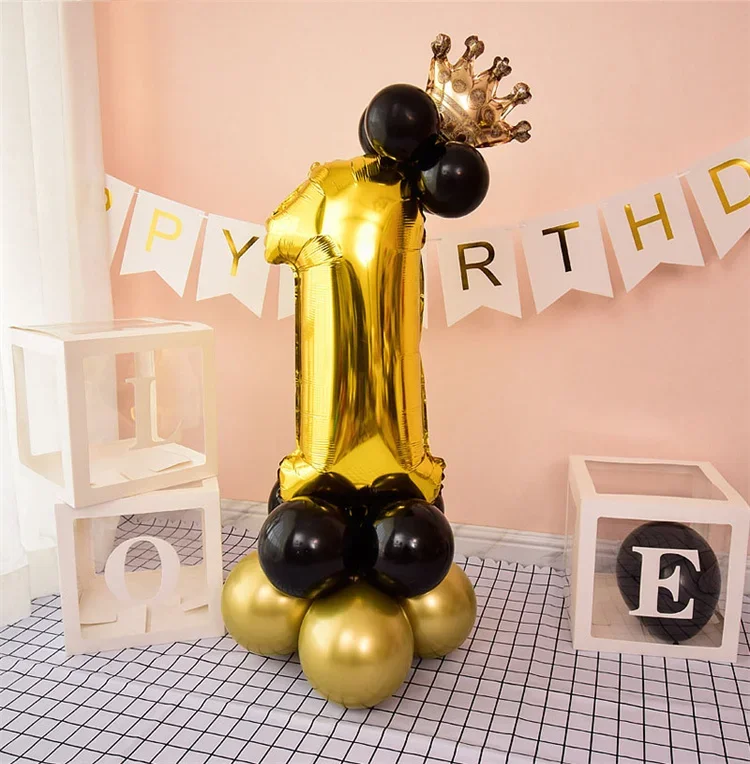 16 Stück 32 Zoll Zahlenfoliensäule Chrom Gold Schwarz Luftballons Geburtstag Party Dekorationen Kinder Junge Mädchen 1 2 3 4 5 6 7 8 9 Jahre alt – Detail 3