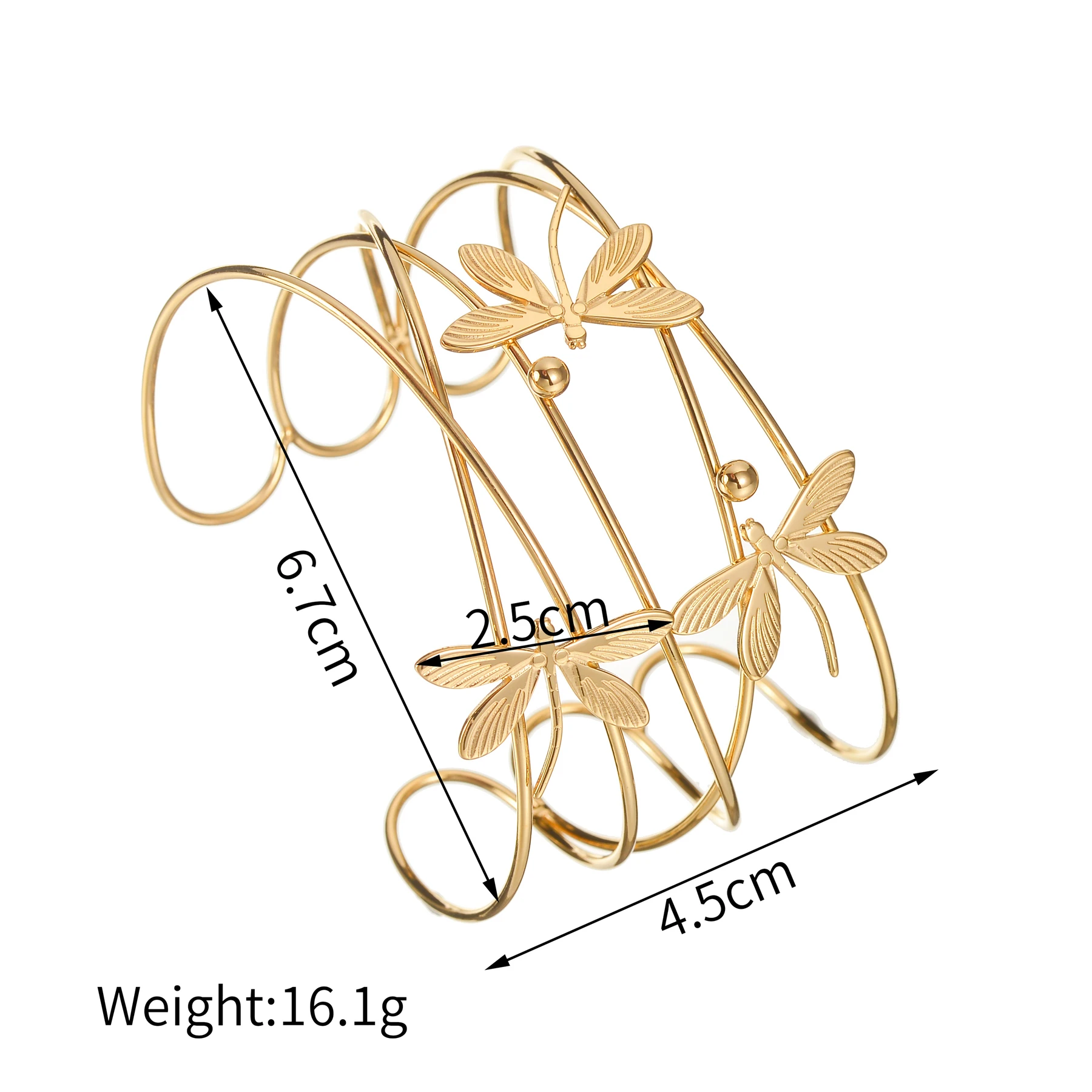 Freeteeme Multi-layer Hollow Dragonfly Bangle for Women Men Stainless Steel Wide Punk Bracelet Gold Color Valentine\'s Day Gift
