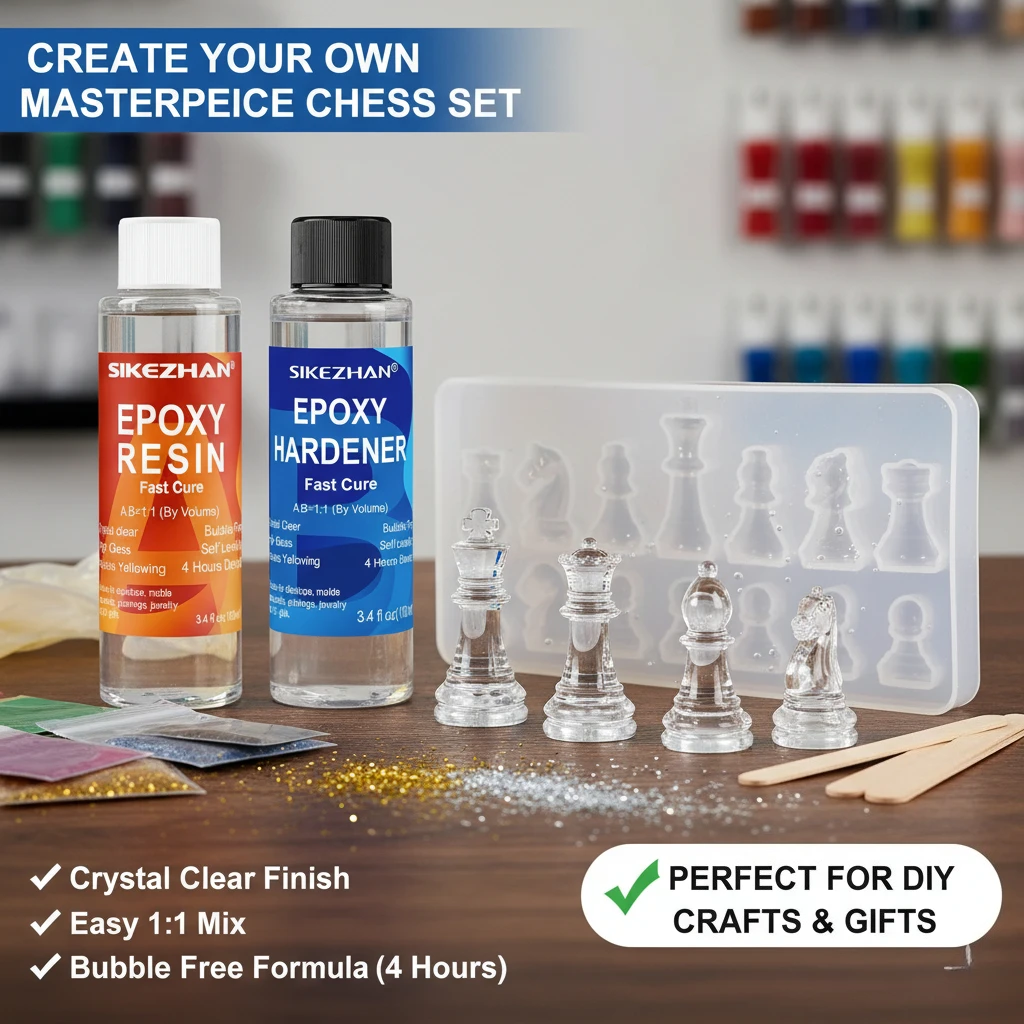 

Силиконовая форма для международных шахмат DIY с кристально чистой эпоксидной смолой и отвердителем AB, 16 ячеек, инструмент для литья для художественных поделок и подарков