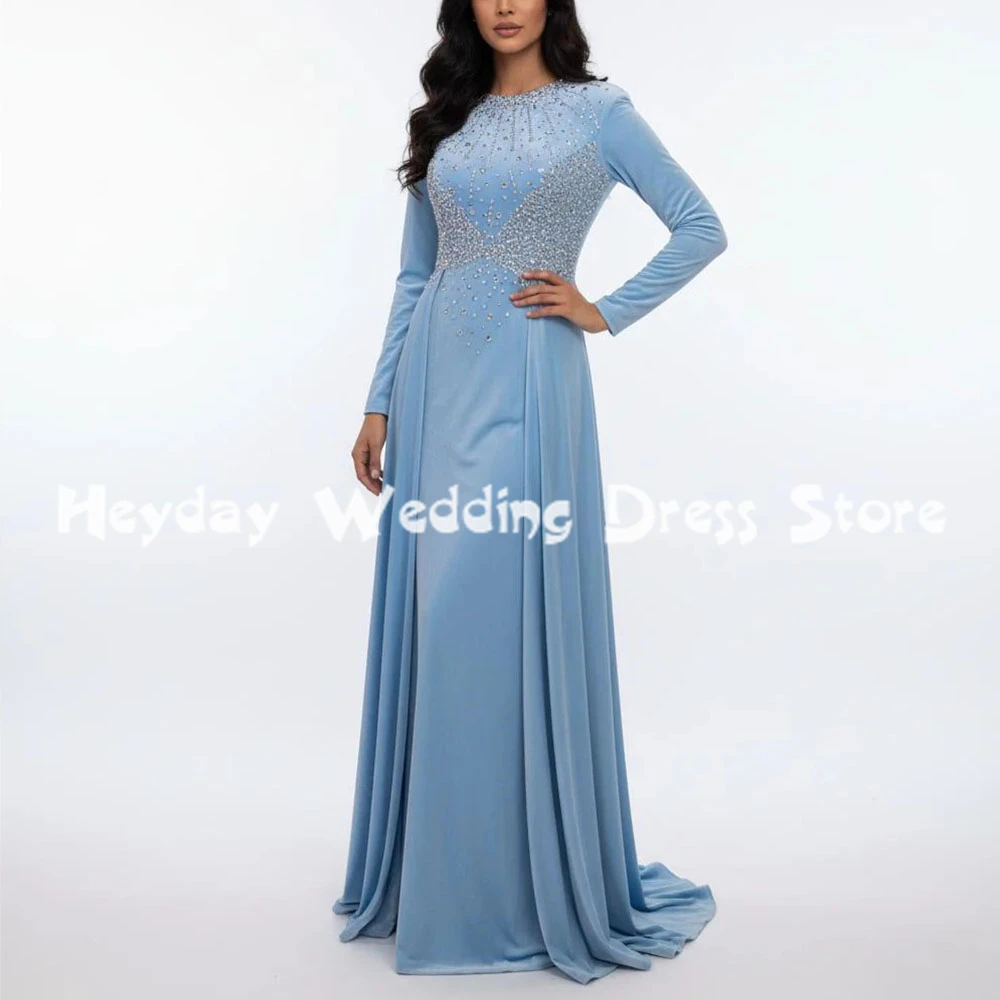 

Heyday женские прямые вечерние платья в Саудовской Аравии с круглым вырезом и бисером с длинными рукавами длиной до пола, элегантные вечерние платья 2025