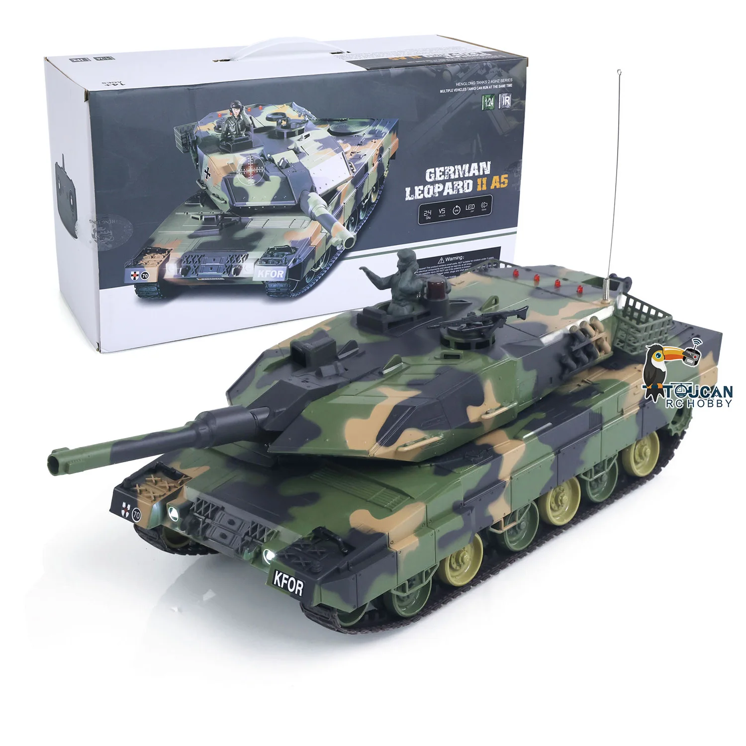 HengLong 3809 RC Panzer 2,4 GHz 1/24 Leopard 2 A5 Fernbedienung Kampfpanzer Modell BB Infrarot Kampfspray Wasserbatterie Radio Spielzeug