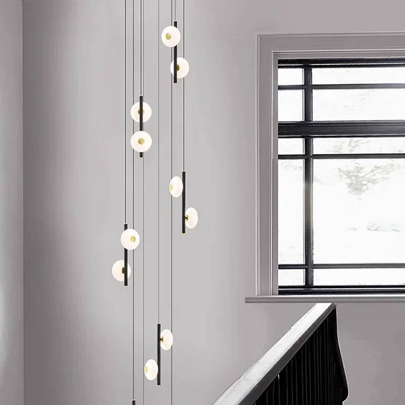 High-rise House Modern Staircase Long Line Pendant Lights Duplex Apartment Simple Stair LED Hanging Lamp Living Room Chandelier