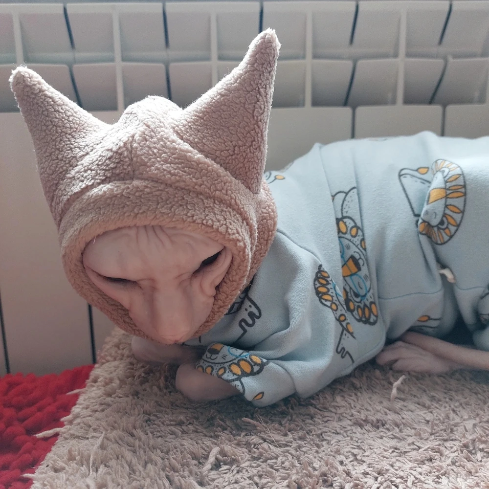 Cotton Coat for Sphynx Cat in Spring Autumn Winter Soft Cartoon Jumpsuit Blue Lion Sweatshirt for Kittens Pajamas For Devon Rex