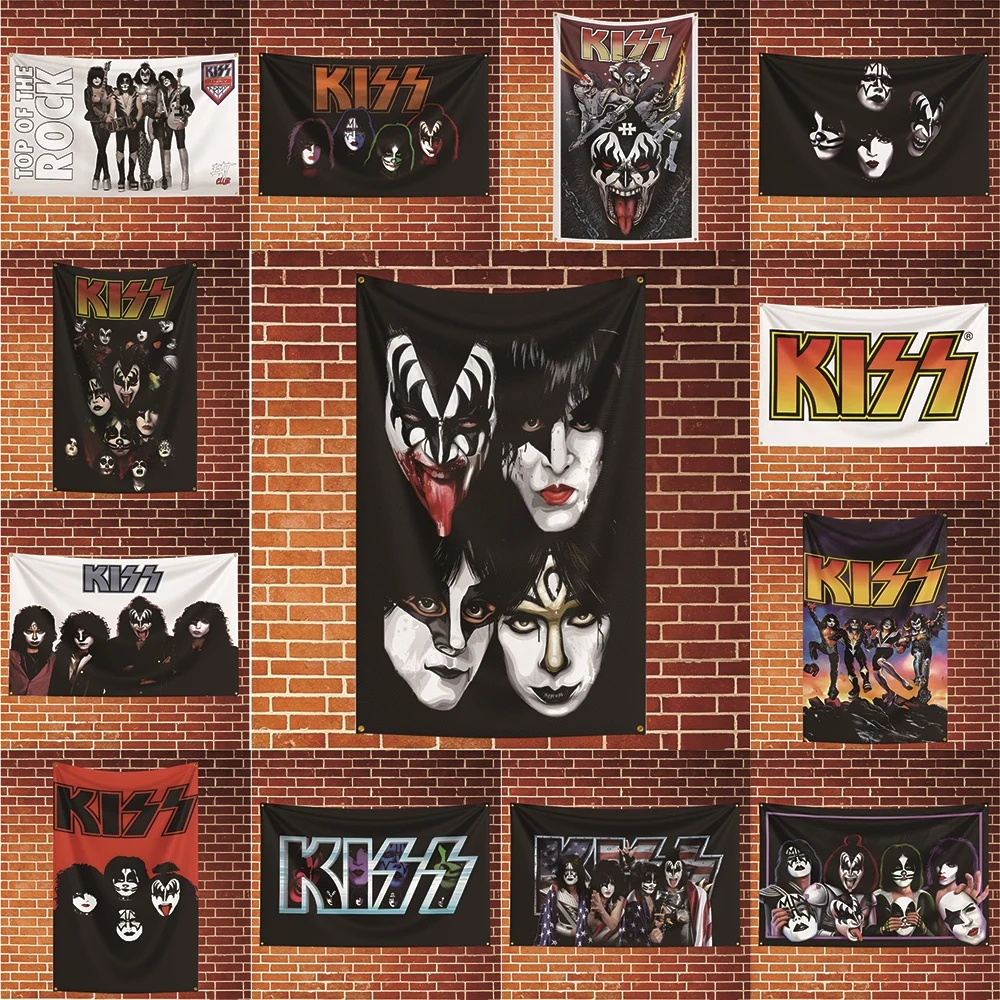 kiss band Music Flag Banner For Fan Cave Watch Party Tailgate Gathering Indoor Outdoor Backyard Home Festival Ornament Supply