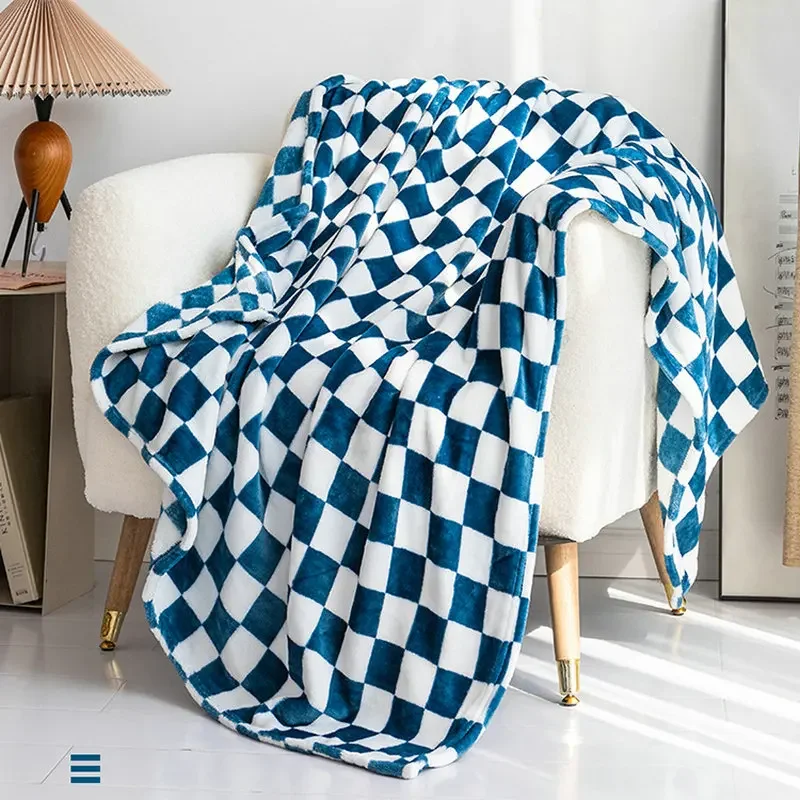 Retro Checkerboard Plaid Flannel Blanket Super Soft Warm Throw Blanket Office Sofa Cover Bedspread Gift Blankets