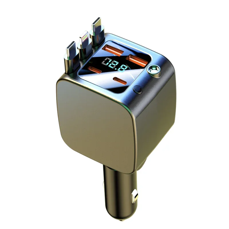 شاحن سيارة 7 في 1 بقدرة 120 وات، شحن سريع للغاية مع كابل قابل للسحب وعرض جهد الضوء المحيط لهاتف iPhone Huawei Samsung #2