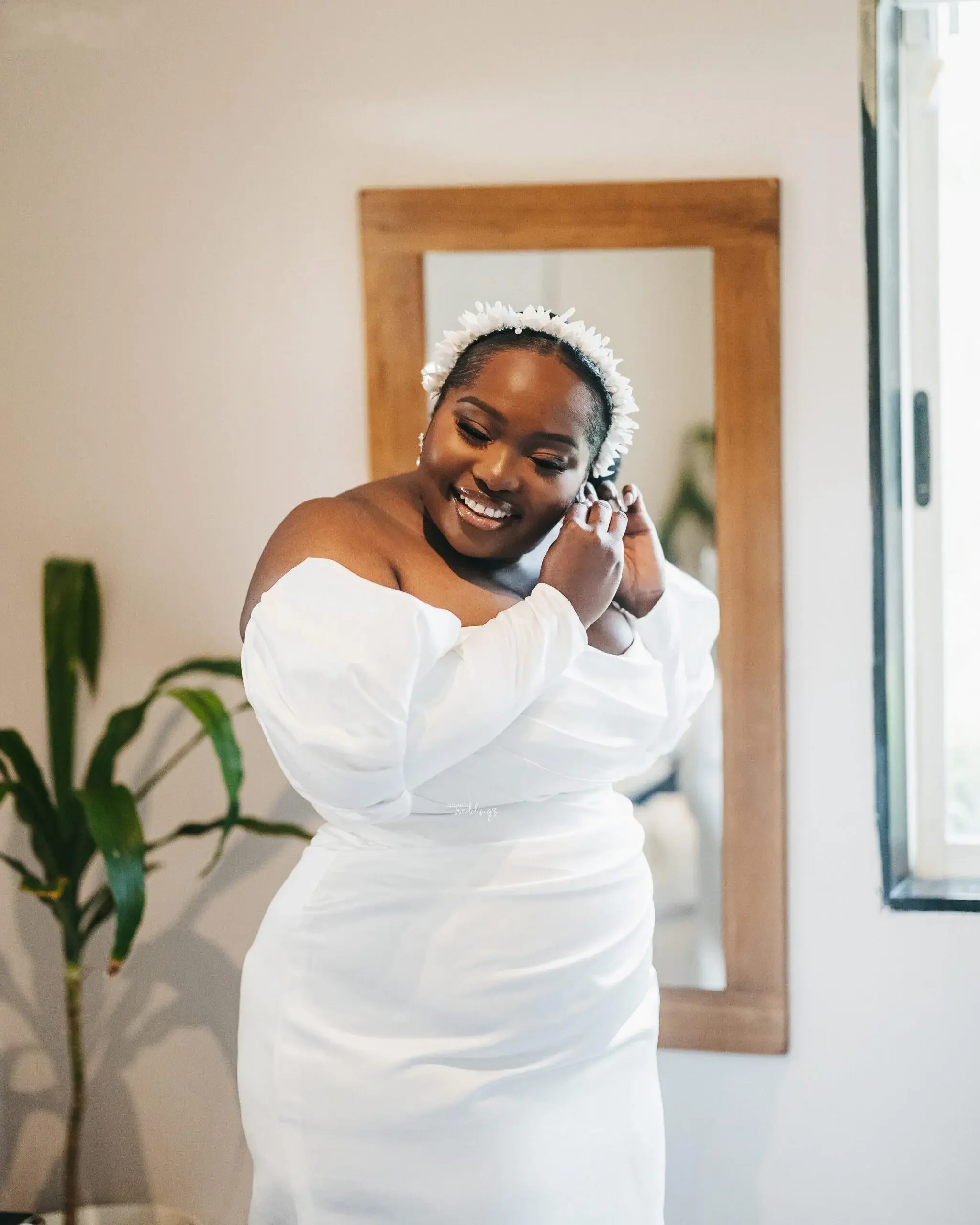 Customized Cheap Plus Size Satin Ruched Mermaid Wedding Dresses Sweep Train Off The Shoulder Lantern Sleeves Bridal Gowns