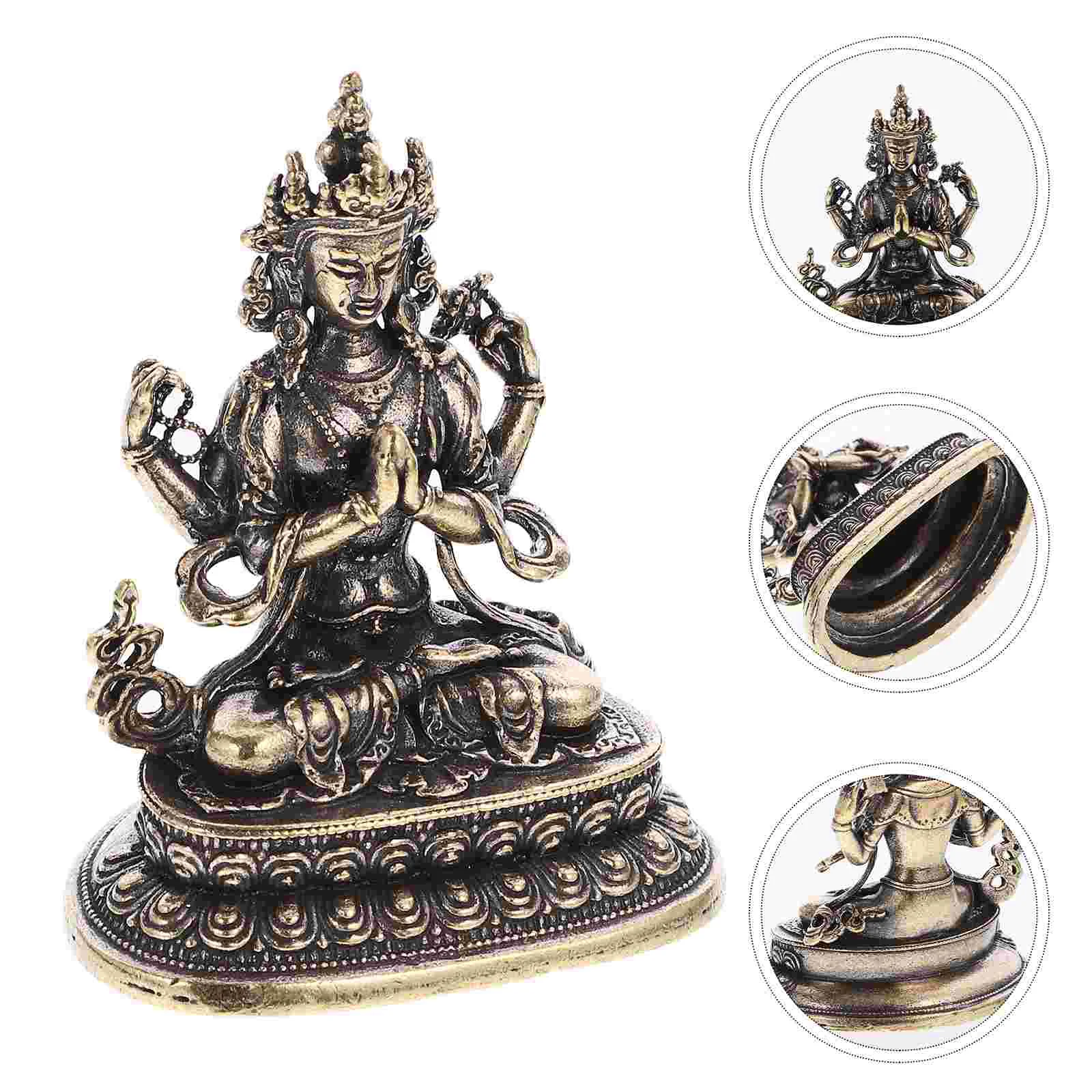 Buddha Statue Ornament Figurines Vintage Decor Brass Craft Avalokitesvara Shaped for Home