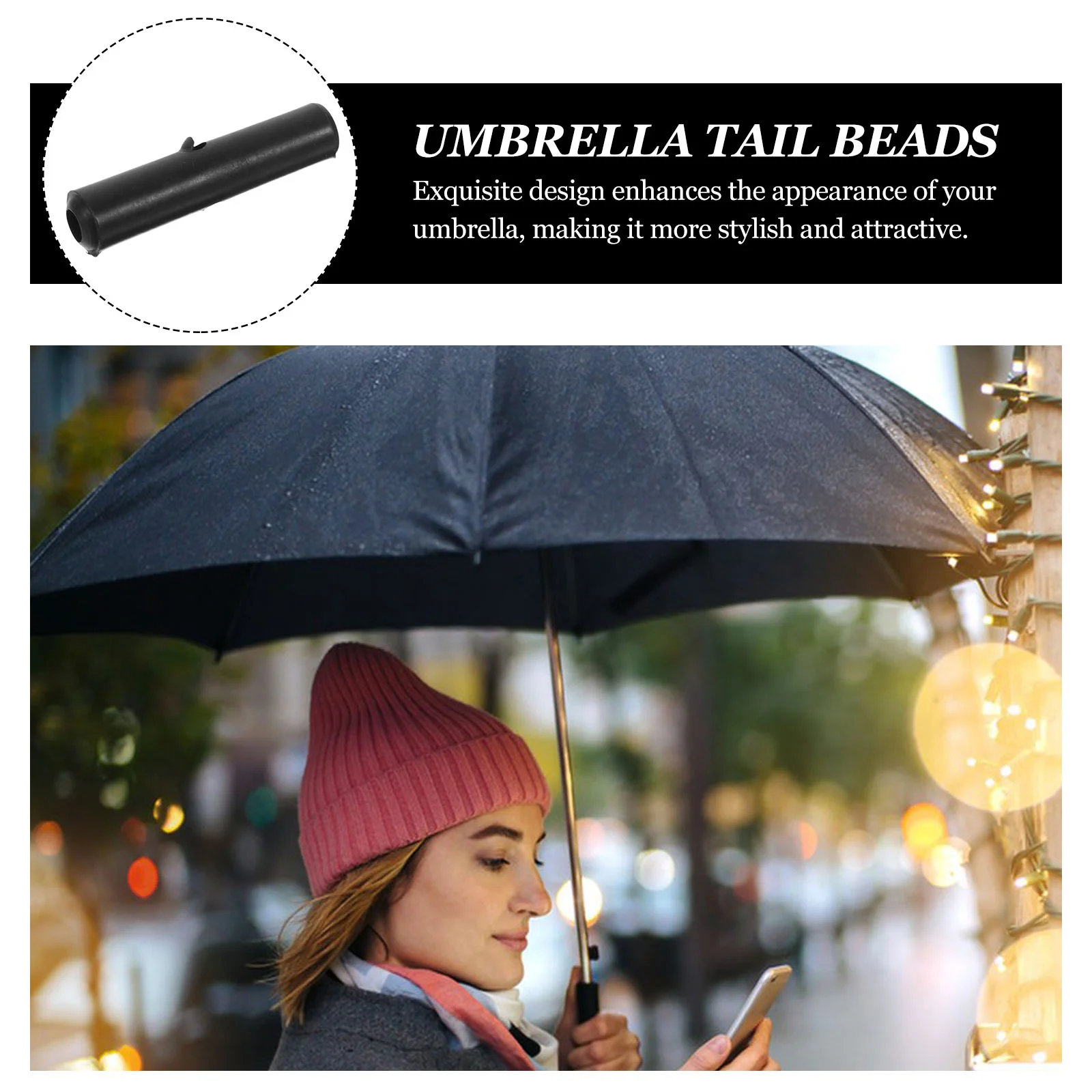 Rain Umbrella Tail Bead Head Beads Repair Accessories Black Plastic Foldable Bone Covers