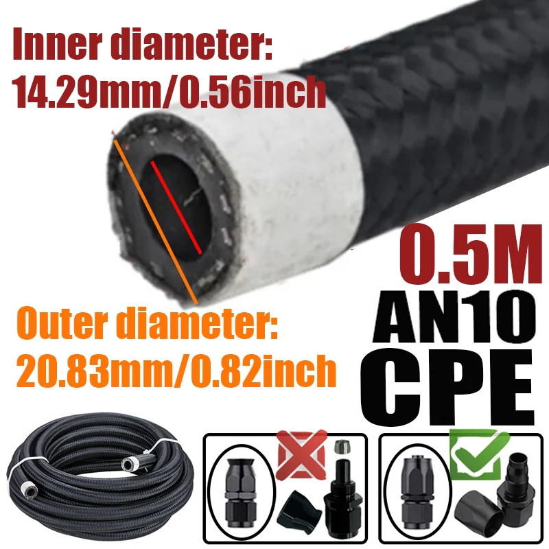0.5M/1M/1.5M/2M 4an 6an 8an 10an 12an Brandstof Slang Olie Gas Koeler Lijn Buis Buis Nylon Roestvrij Staal Gevlochten Binnenkant Cpe Rubber