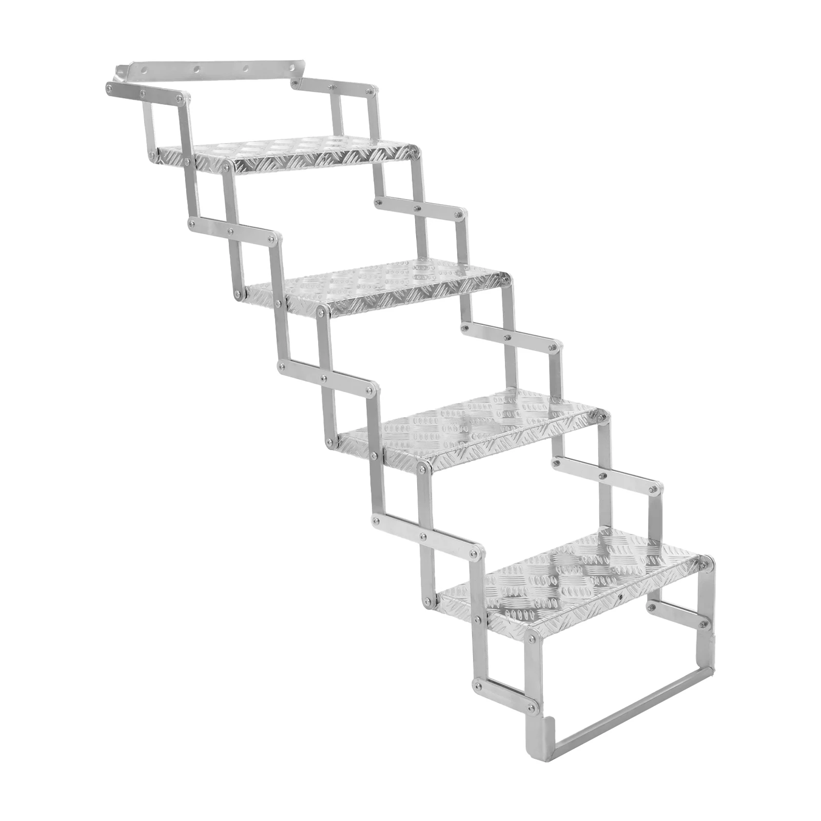110kg 4-Step Scissor Foldable Step Ladder, Aluminum RV Entry Step With Anti-Slip Treads, for Camper Trailer Truck