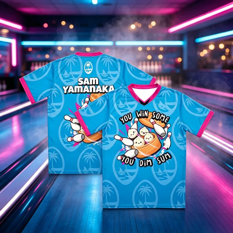 Black Palm Tree Background 3D Print V Neck Bowling Sport Jersey Cute Dim Sum Cartoon You Win Some You Dim Sum Family Kids Tees