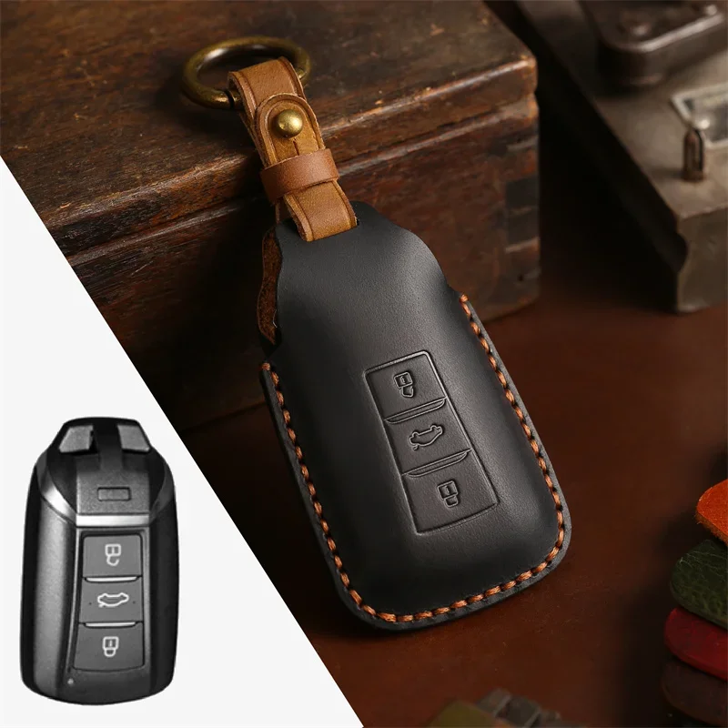 

1pc Luxury Leather Car Key Case Cover Fob Protector For Dongfeng Aeolus Smart Auto Accessories Keychain Holder Keyring Shell Bag