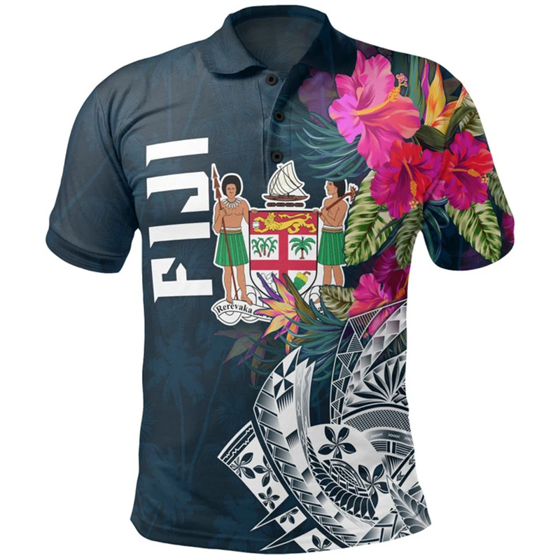 Fiji Flag Map 3D Printed Polo Shirts For Men Clothes Fijian National Emblem POLO Shirt Casual Man Short Sleeve Hawaii Tee Tops