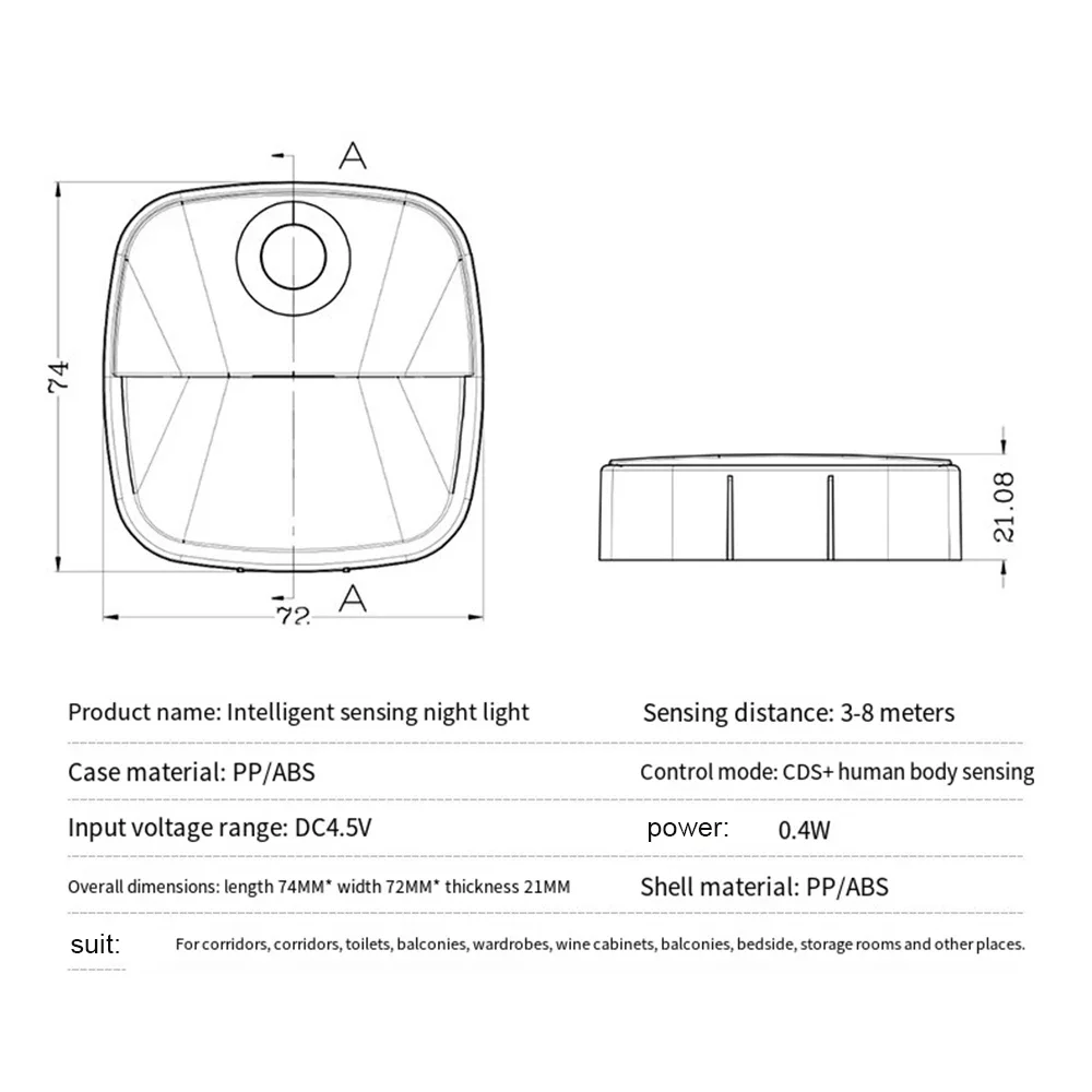 Small Night Light with Human Sensor and Light Sensor for Bedroom and Bathroom Smart Sensor Lights