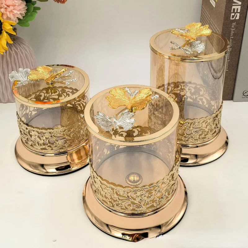 Gold Glass Butterfly Jewelry Cotton Swab Aromatherapy Storage Jar Electroplated Openwork Vase Metal Table Top Fruit Storage Jar