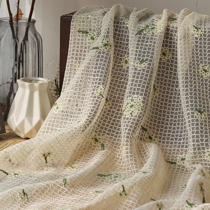 New Dandelion Embroidered Mesh Cloth Lace Fabric for Dress Clothing Material,By The Meter