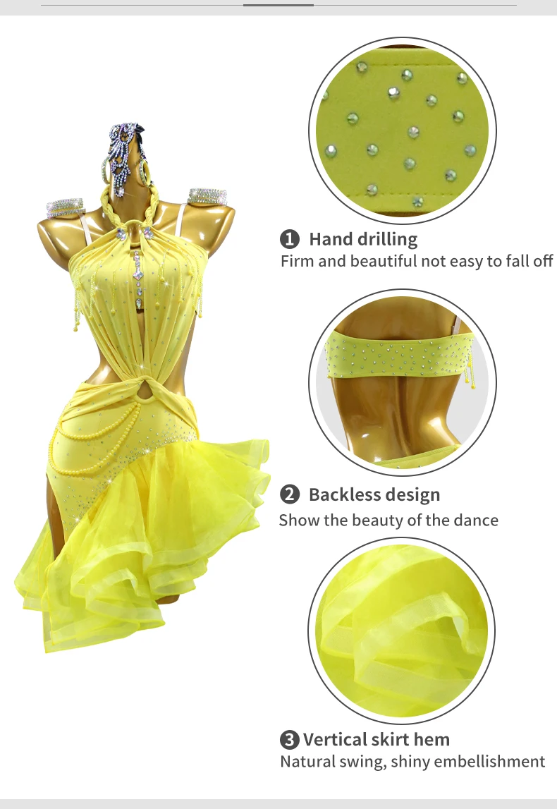 Damen-Ballroom-Tanzwettbewerbskleider, Abendbühnenkleidung, lateinamerikanische Trainingskostüme, Mädchen-Sporttanzbekleidung, eleganter Partyanzug – Detail 6