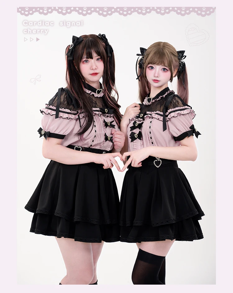 Japanese Girls Mine Mass-Produced Skirt Suit 2024 New Summer Women's Sweet Short Sleeve Lolita Bow Shirt Top High Waist Culottes