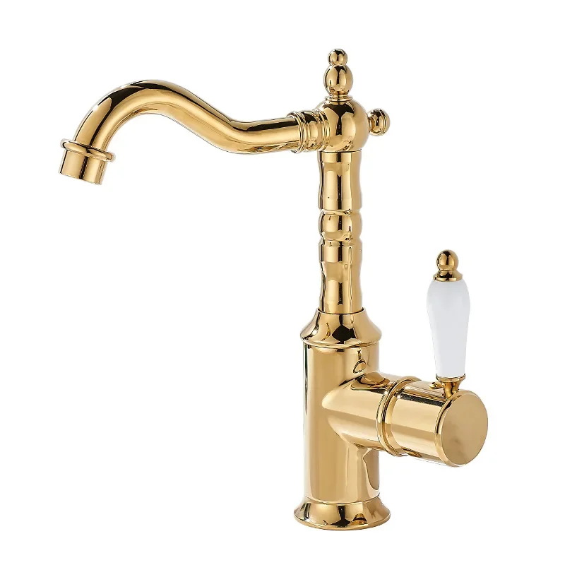 

All-copper French antique washbasin faucet, hot and cold rotatable high gold washbasin faucet in the bathroom