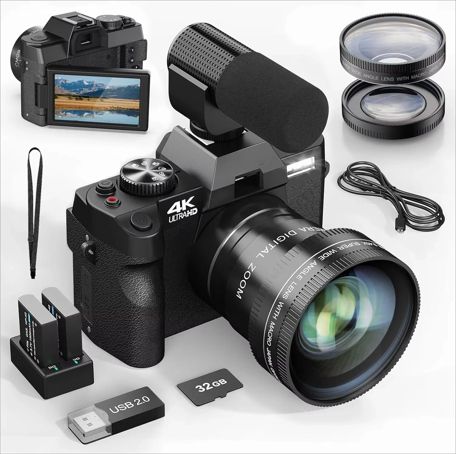 

3-дюймовый Ips-экран 4k Профессиональный фото-видео объектив 48 Мп Видеосъемка Портативный 16-кратный зум Nbd Digital Cmera