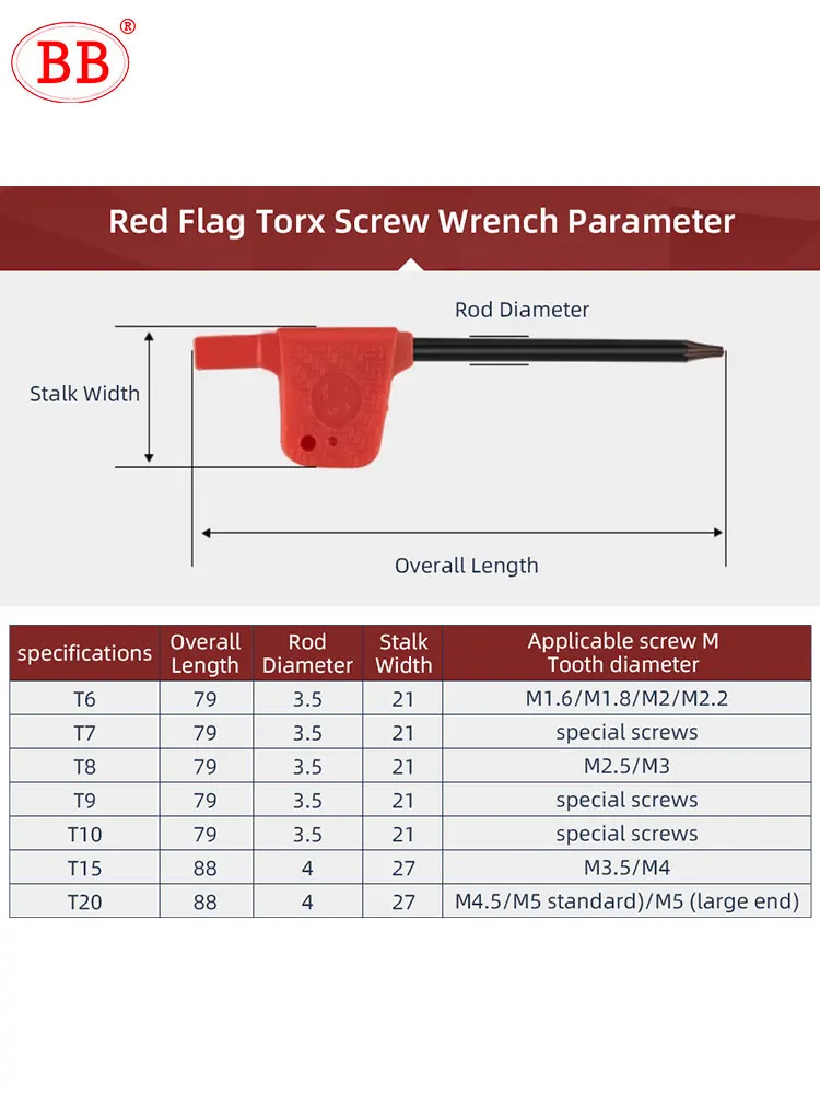 BB Six-Lobe Wrench Torx Keys T6 T8 T9 T10 T15 T20 CNC Lath Tools Holder CNC Machine Screw T Handles Flag Spanner Box End 10pcs