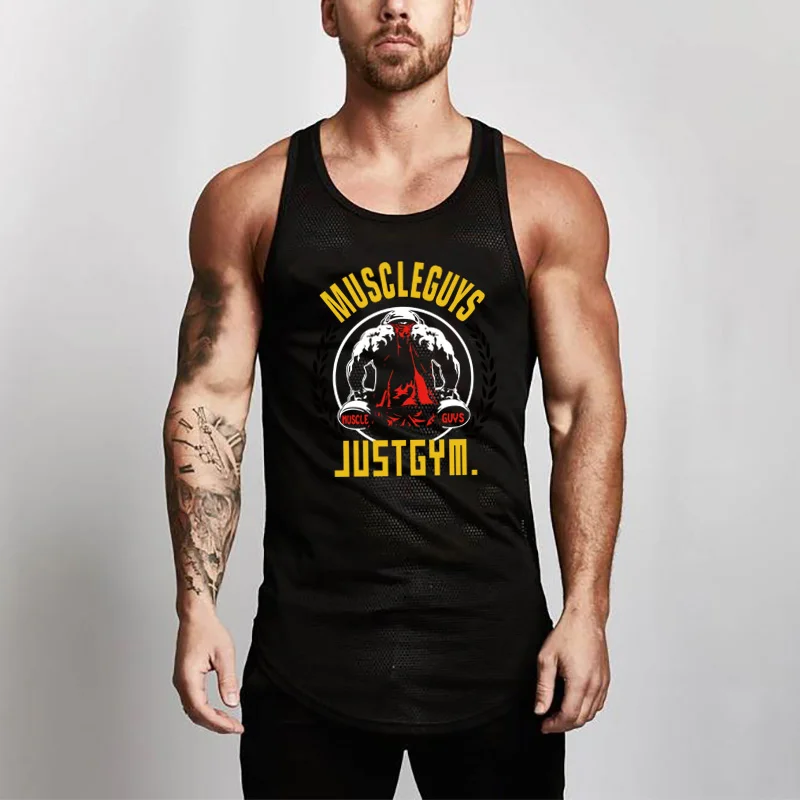 

Summer Men Gym Workout Muscle Tank Tops Mesh Breathable Quick Dry Just Clothing Bodybuilding Fitness Sleeveless Running Vests