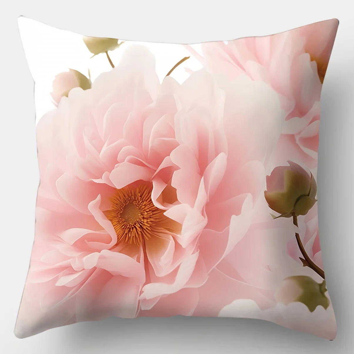 Pink Floral Print Pillowcase Covers 100% Polyester Design for Living Room Sofa Decoration Satin Fabric Cushion Cover