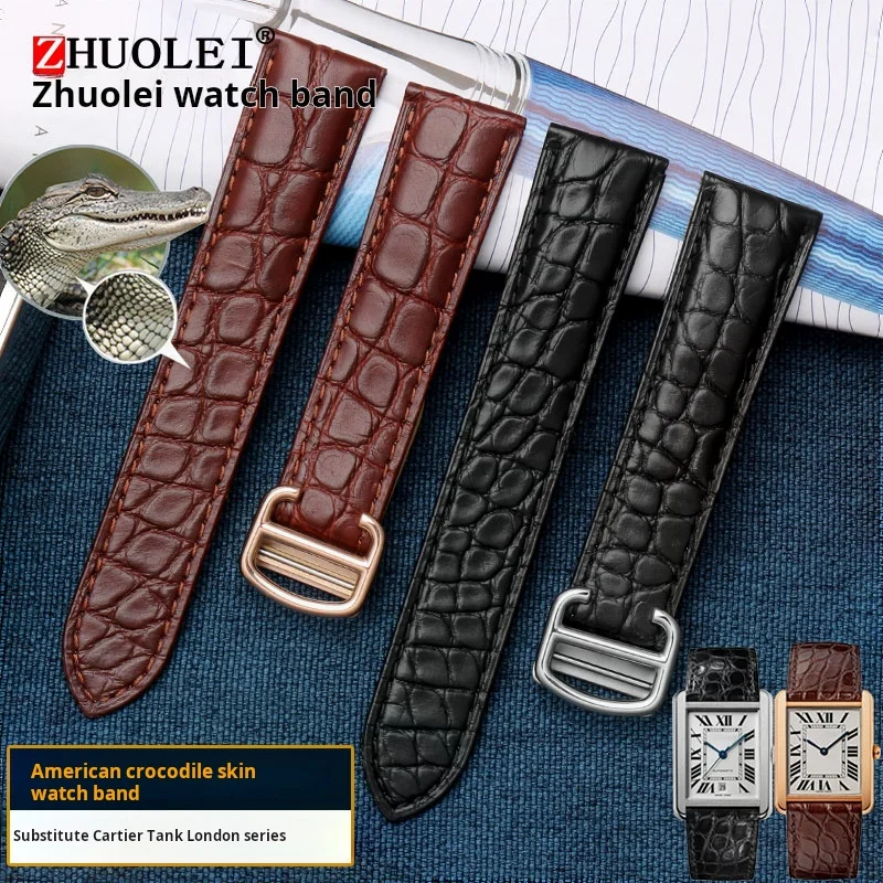 

Ремешок для часов Cartier London TANK SOLO из крокодиловой кожи, черный, коричневый, синий, 18, 20, 23, 25 мм, изысканная сталь, складная застежка, ремешок для часов.