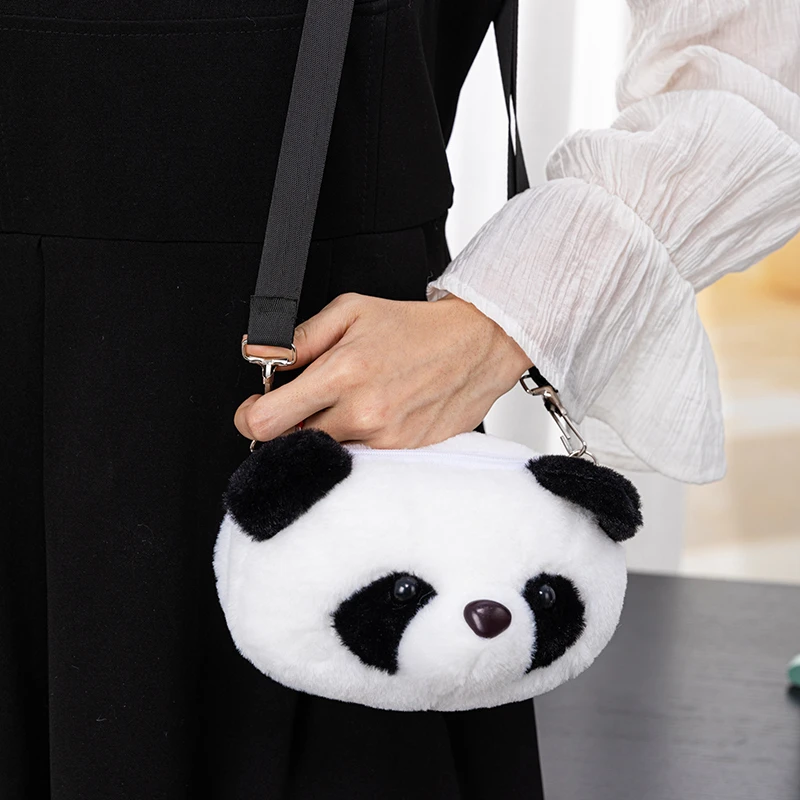 New Panda Head Crossbody Bag for Girls Sweet and Cute Plush Bag Cartoon Children's Single Shoulder Small Bag