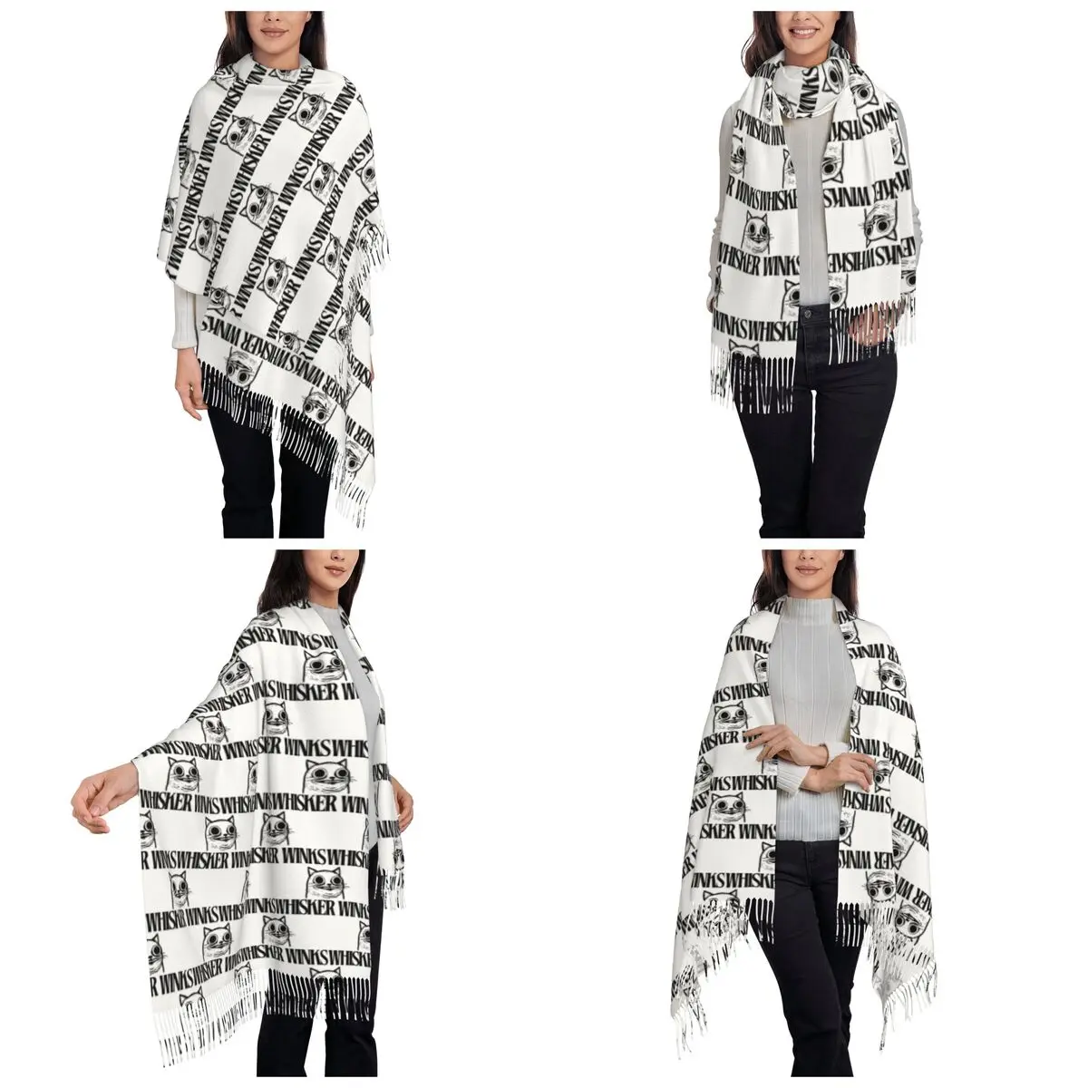 ويسكر وينكس لطيف القط بون وشاح شرابة الأوشحة النساء شالات دافئة لينة ويلتف كبير الخريف الشتاء شال التفاف