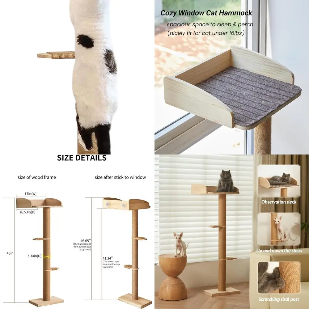 

48 деревьев для лазанья для кошек с гамаком, высокие когтеточки, крепление на присоске для наблюдения за птицами и игрой, вмещает 45 фунтов