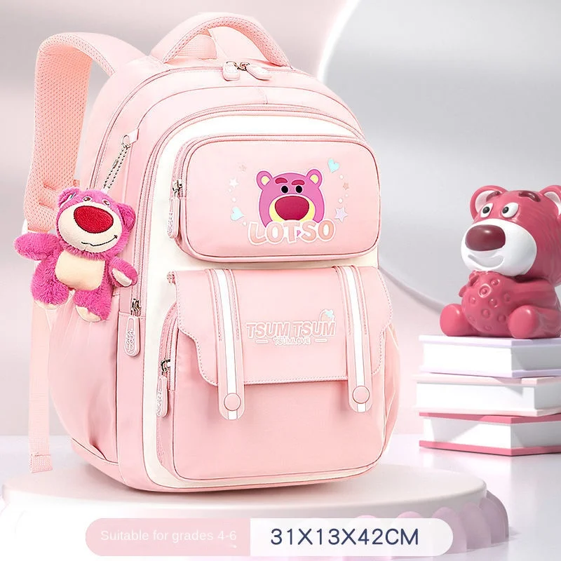 Disney Lotso Girl School Bag Leisure Primary Student Shoulder Orthopedic Backpack Large Capacity Light Water Proof Mochilas