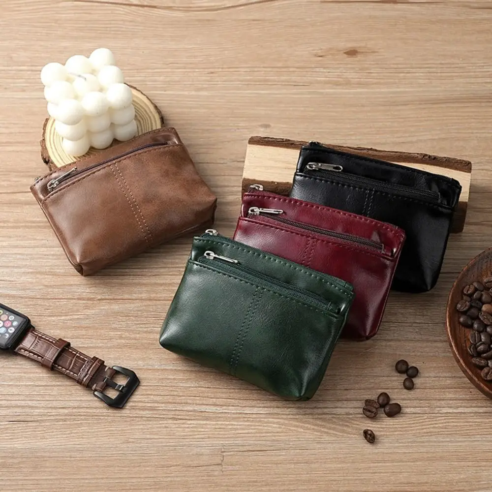 Neue PU-Leder Zero Wallet mit Reißverschluss, einfarbig, Münzgeldbörse, Vintage-Kartentasche, Unisex