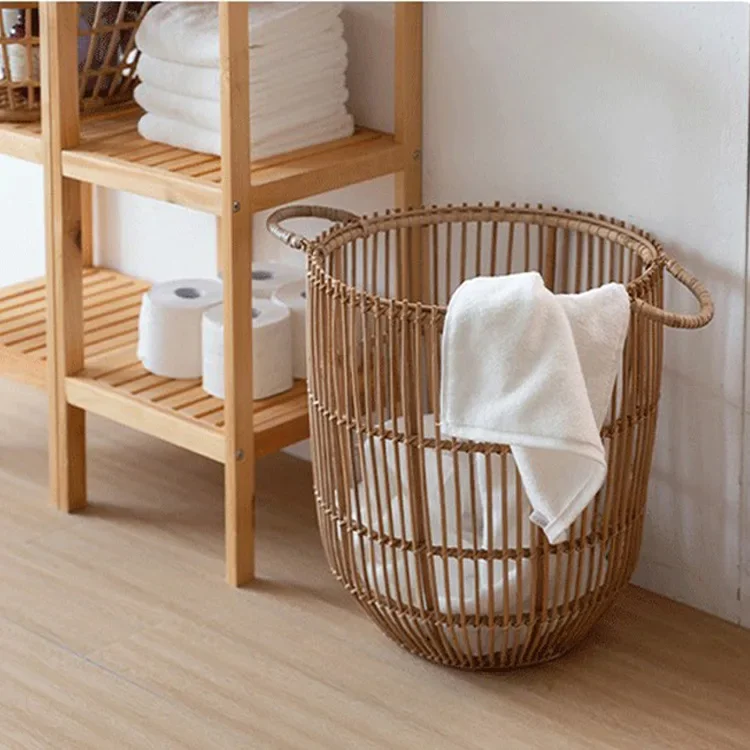 

Hand-Held Laundry Basket Real Rattan Hand-Woven Dirty Laundry Changing Clothes Storage Basket Decorative Flower Basket