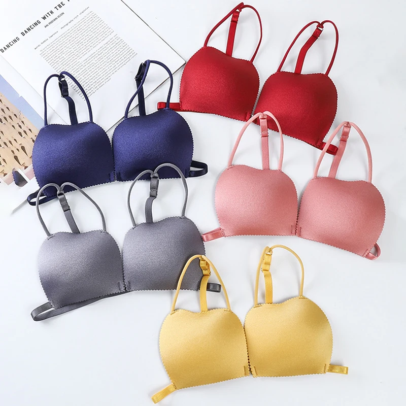 Women's Thin Bra Bra Underwear Off Shoulder Bra Solid Color  Women's Front Buttoned Underwear Banded Bra