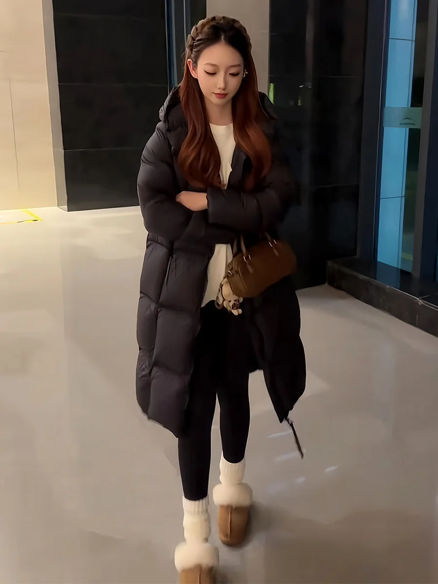 

Bla Long Puffer Jaet Women's Winter Thiened Korean Sle White Du down Warm Coat Zipper ket Design Non-Environment...