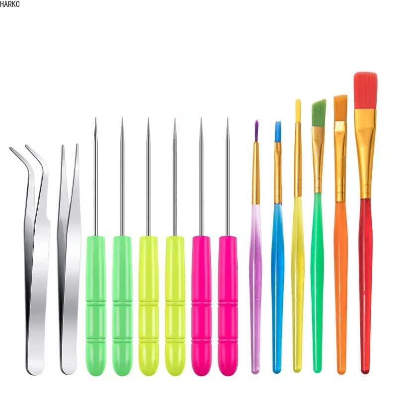 14Pcs Cake Decorating Tools Cookie Brush Fudge Stirring Punch Tweezers Cake Painting Brush Nail Decoration Tool