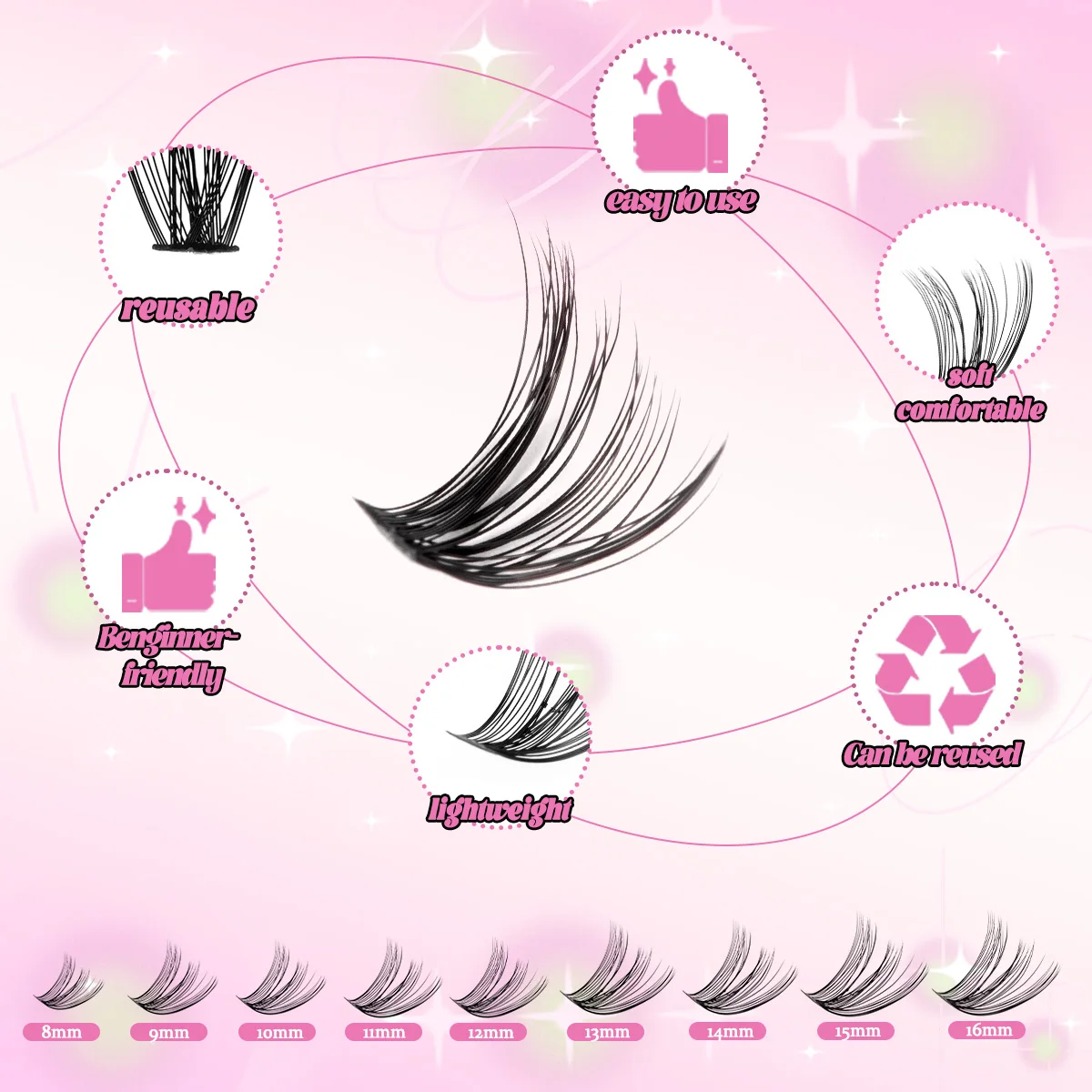 Dicke Wimpernbüschel DIY Wimpernverlängerung für Volumen, D-Curl Einzelwimpern, dramatische Nerz-Wimpern, weicher Band – Detail 3