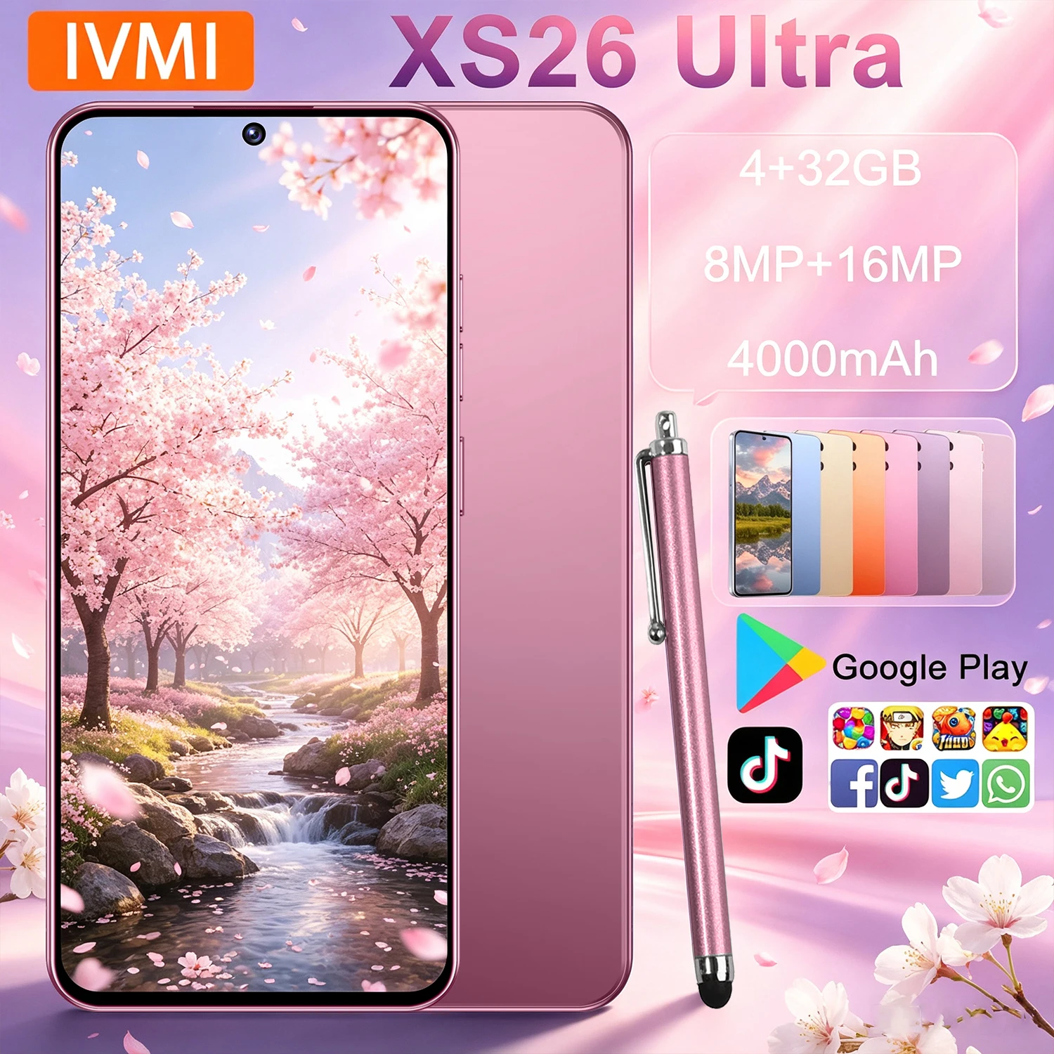 IVMI Global Vision XS26 Ultra Smartphone 4G Network Android 32GB ROM 16MP Dual SIM Google Play Store 6.56'' Face ID Mobile Phone
