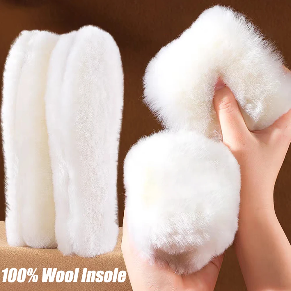 Natural Sheepskin Wool Insoles for Men Women Shoes Sole Thicken Fleece Cashmere Thermal Insoles Winter Warm Snow Boots Shoe Pad