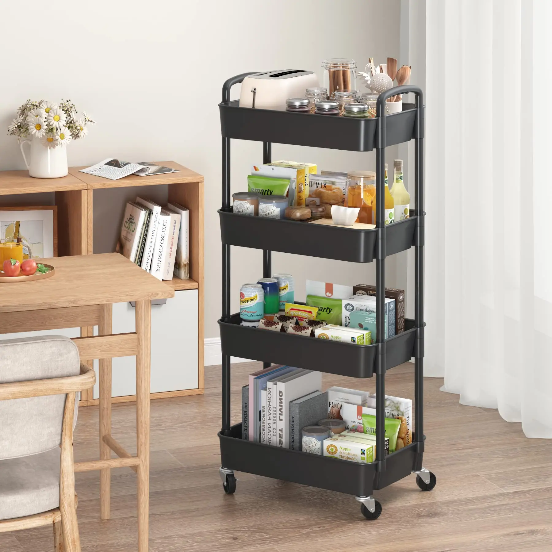 3/4 Tier Durable Rolling Trolley Multi-storey Cart Storage Shelf Movable Gap Storage Rack Kitchen Bathroom Slim Slide Organizer