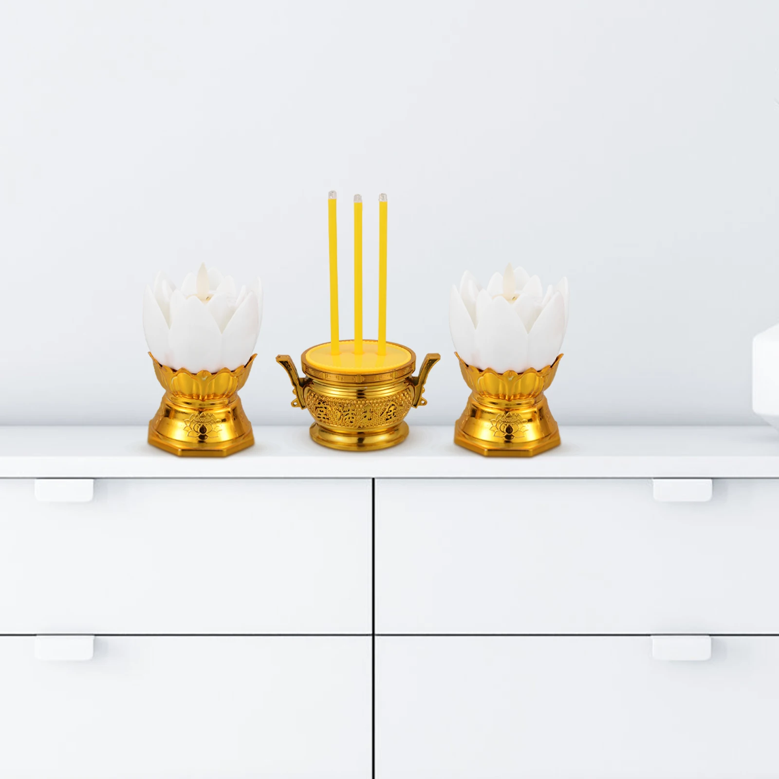 

1 set Lotus Lamp Ornament Set Led Flameless Simulation Incense Burner Bedroom Living Room Decoration Lighting