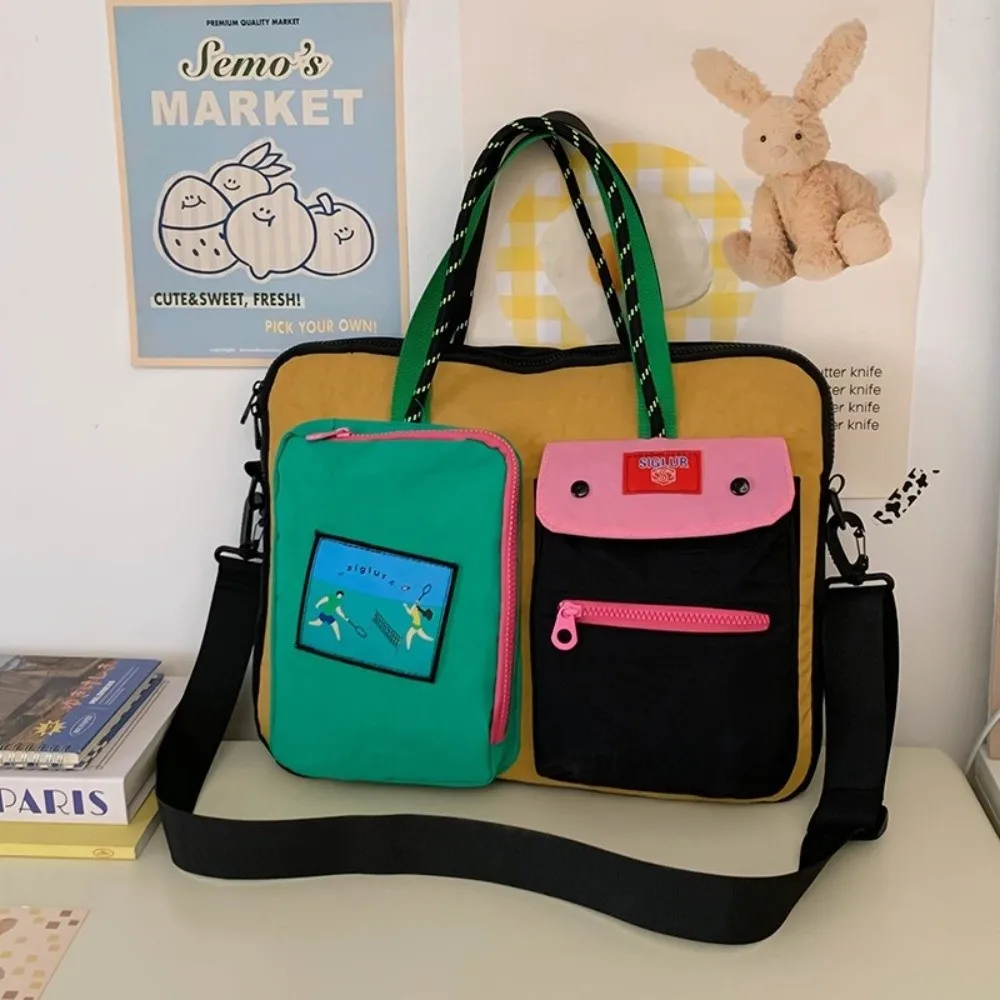 Mode Kontrast Farbe Computer Tasche Große Kapazität Multi-taschen Tote Laptop Tasche Leinwand Tragbare Reisetasche