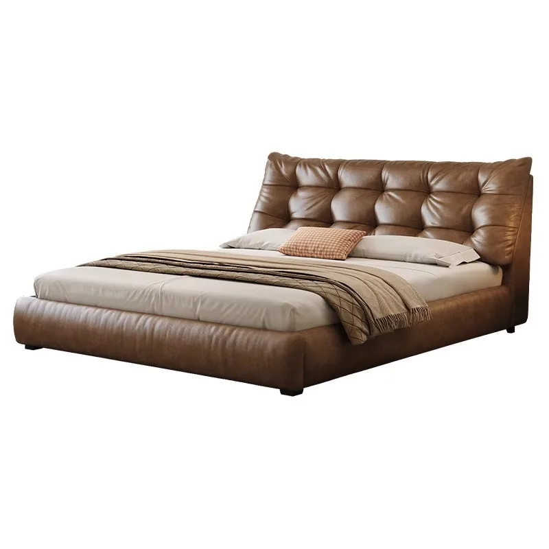 

Italian minimalist Simba bed, master bedroom, first-layer cowhide double soft bag bed