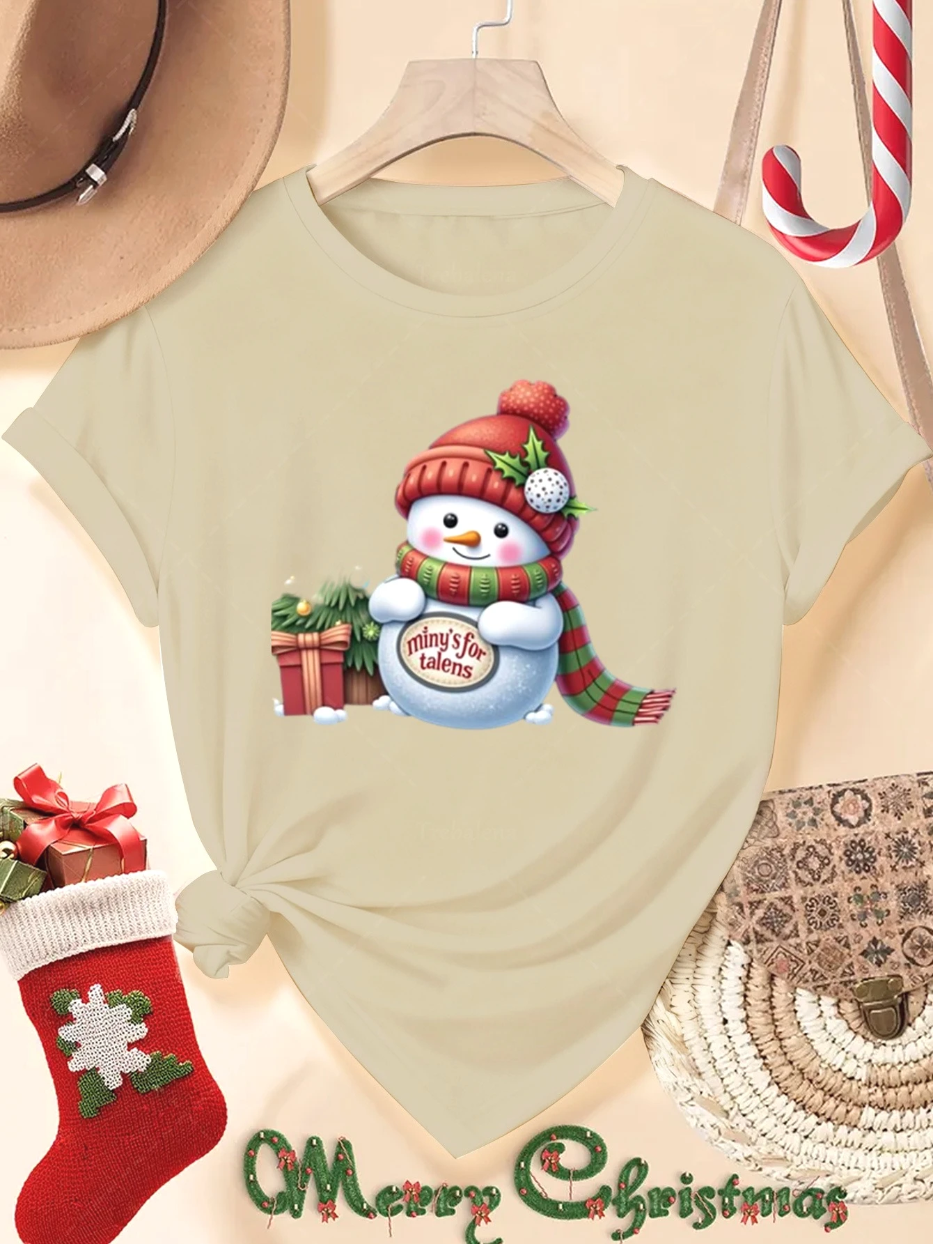 T-Shirt de noël rouge mignon bonhomme de neige imprimé à manches courtes col rond haut décontracté noël Thanksgiving Halloween femmes vêtements