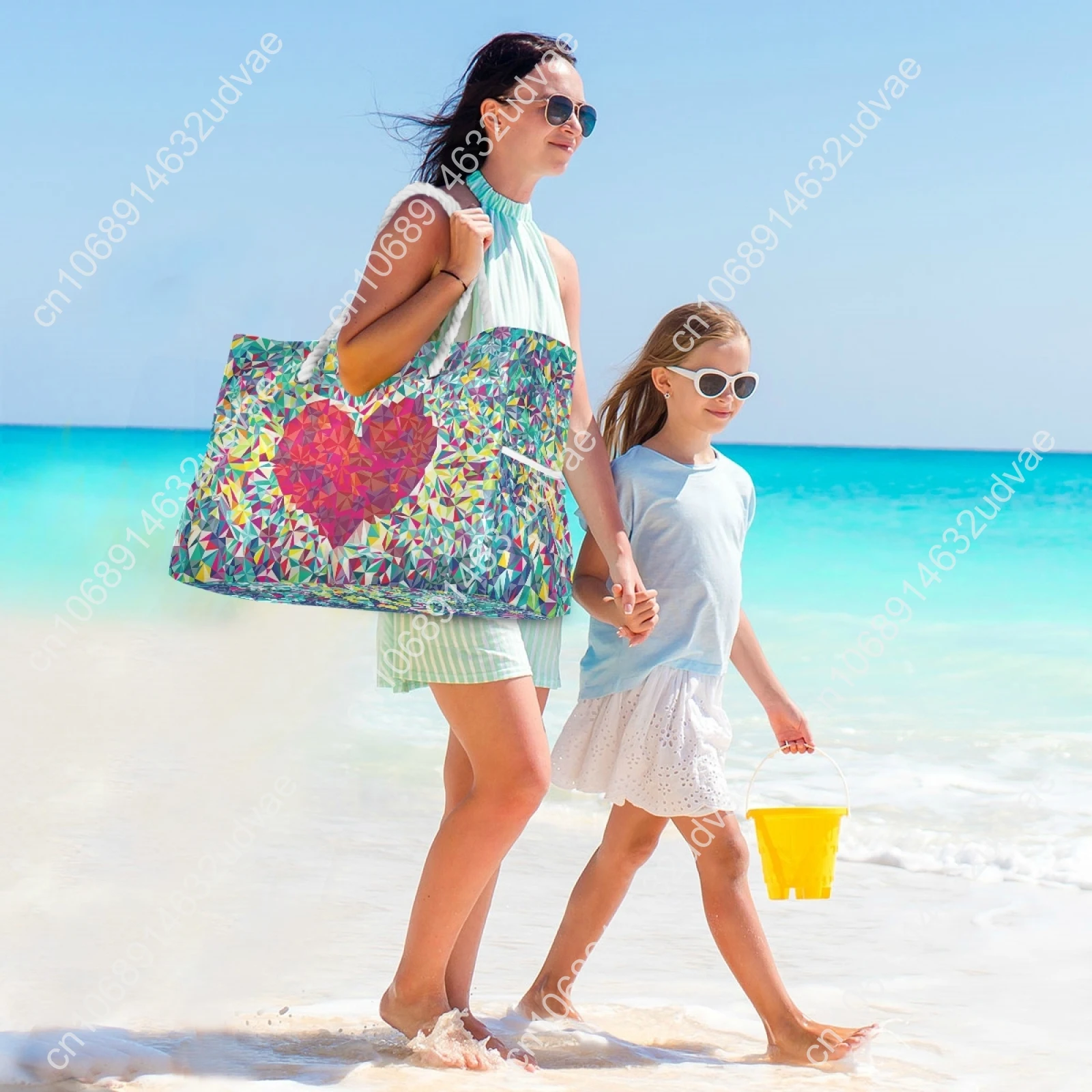 New Nylon Shoulder Bag For Female Tote Handbag Summer Beach Bag Female Colorful Hearts Print Casual Tote Lady Shopping Bag