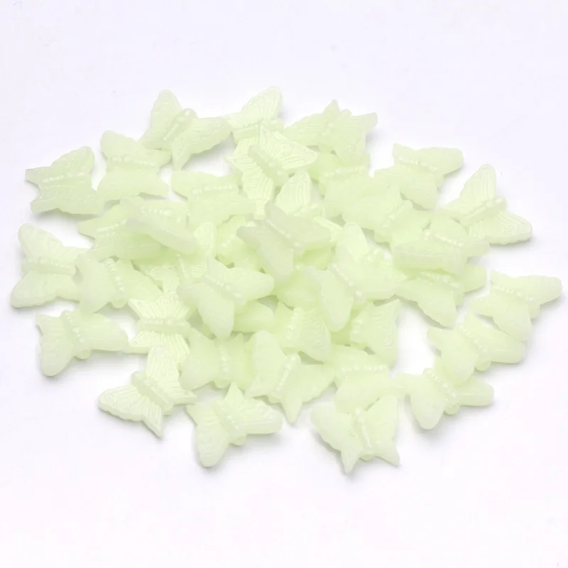 13x16mm 50pcs Light Green Butterfly Luminous Acrylic Beads Glow In Night Jewelry Beads For Jewelry Making DIY Beads Accessories