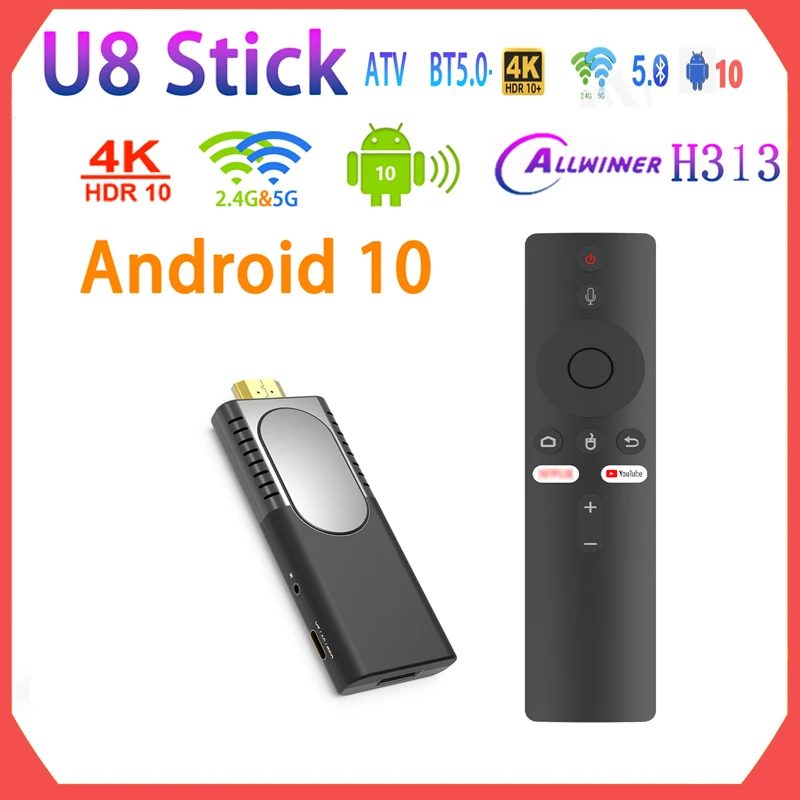 X96U8 MINI TV Stick 4K Video 2.4/5G Wifi Allwinner H313 H.265 Wireless Smart TV Box Android 10 ROM 8/16G USB Media Players